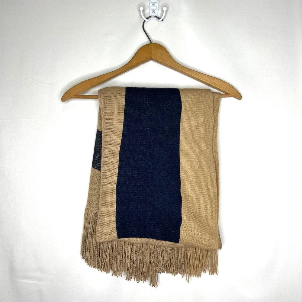 Vintage Camel and Navy Scarf Shawl Wrap Colorblock Preppy Quiet Luxury Old Money